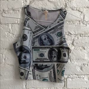 Money print spandex crop top